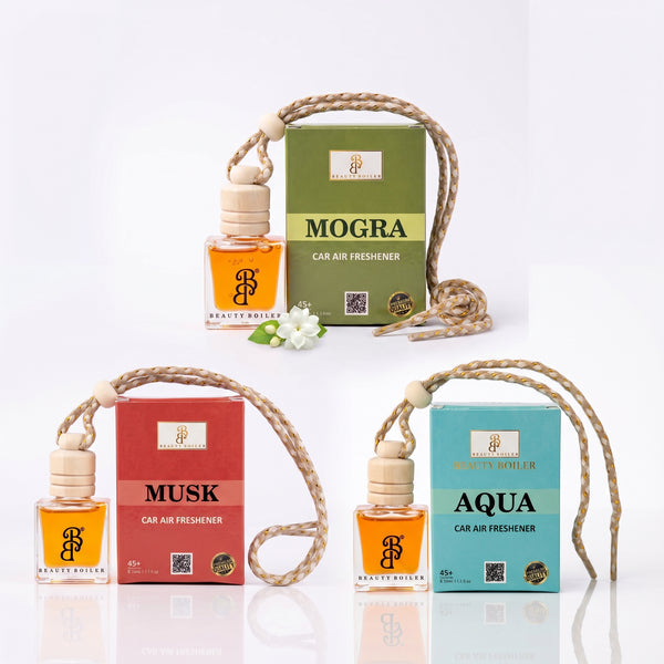 CAR AIR FRESHENER COMBO OF MUSK, AQUA AND MOGRA 10 ML EACH
