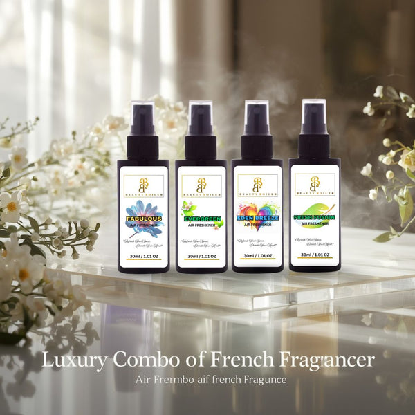 AIR FRESHENER 30 ML LUXURY COMBO OF FRENCH FRAGRENCES FABOLOUS EVERGREEN EDEN BREEZAND FRESH FUSION